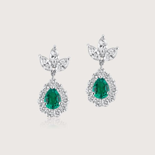 Emerald & Pear Diamond  Earrings